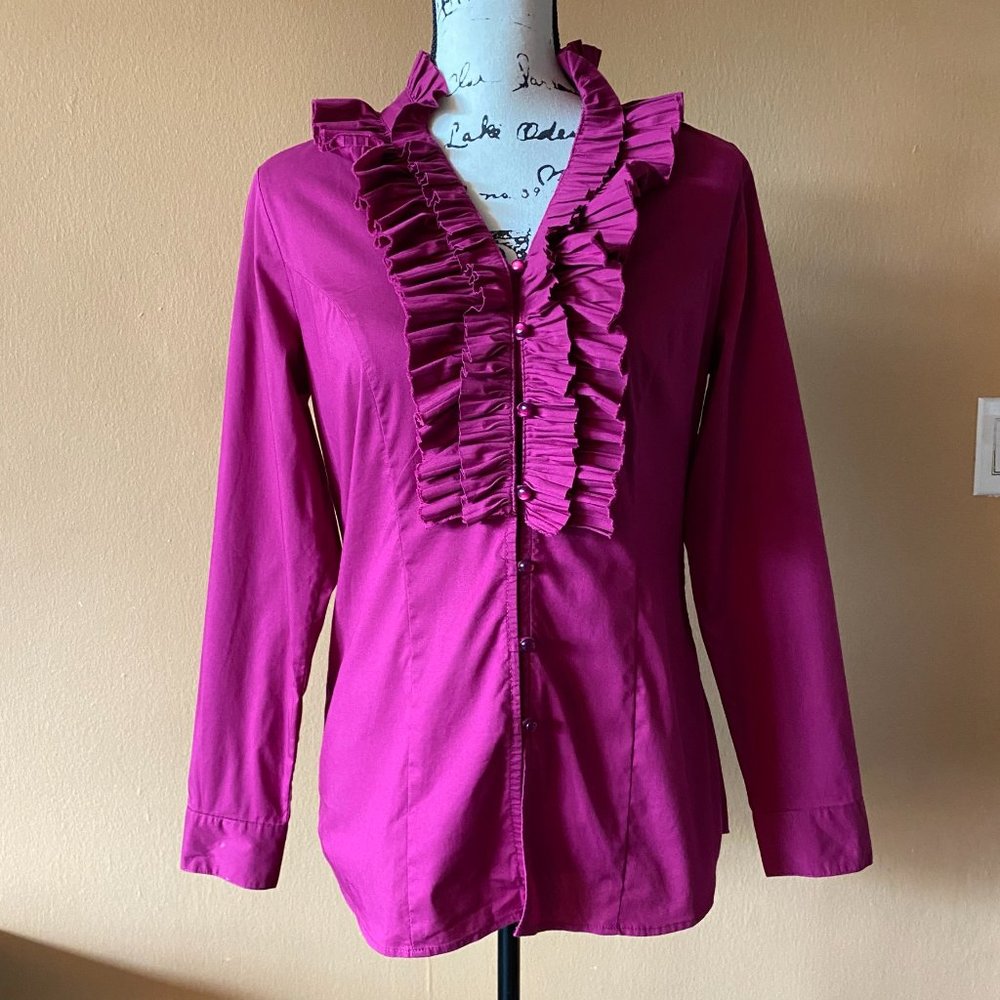 Soft Surroundings Ruffle Button Down Blouse Top - image 1